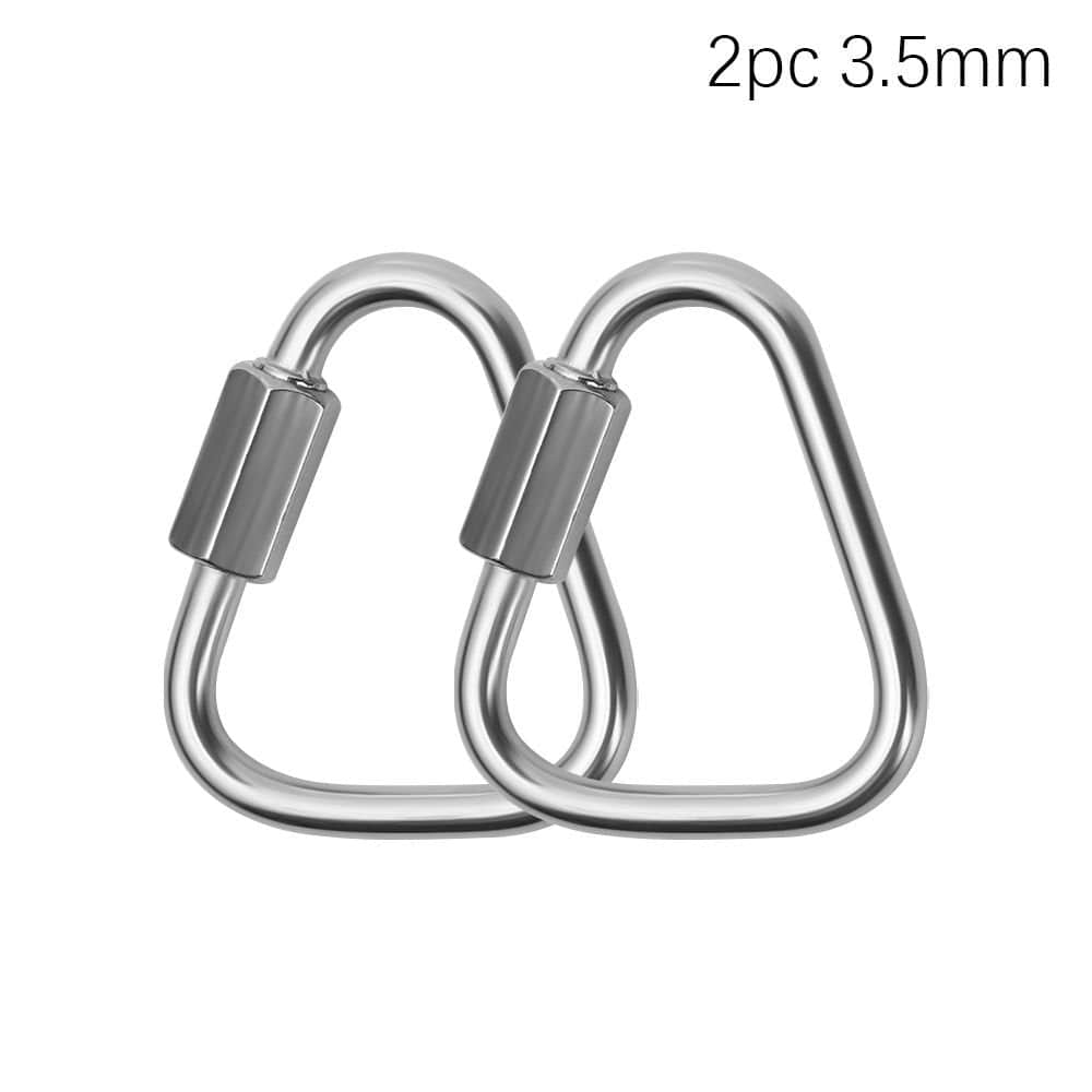 1/2Pcs High Quality Screw Lock Accessories Climbing Equipment Stainless Steel Kettle Buckle Chain Triangle Carabiner Hanging Hook Keychain Snap Clip 2PCS 3.5MM