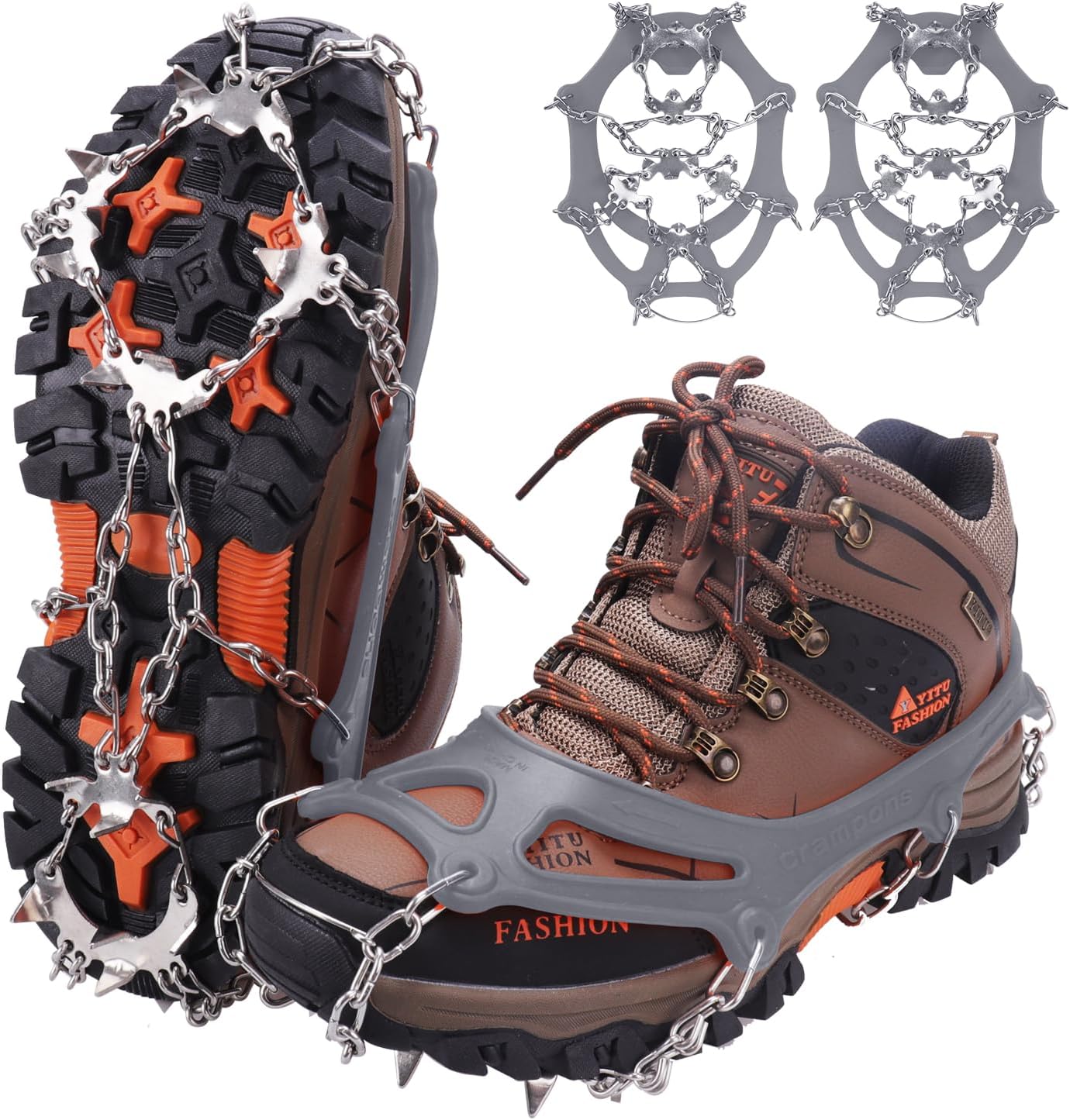 WIN.MAX Crampons for Shoes, Traction Cleats Ice Snow Grips with 19 Stainless Steel Spikes, Shoe Talons Anti - Slip Boots Spikes for Walking, Jogging, Climbing and Hiking