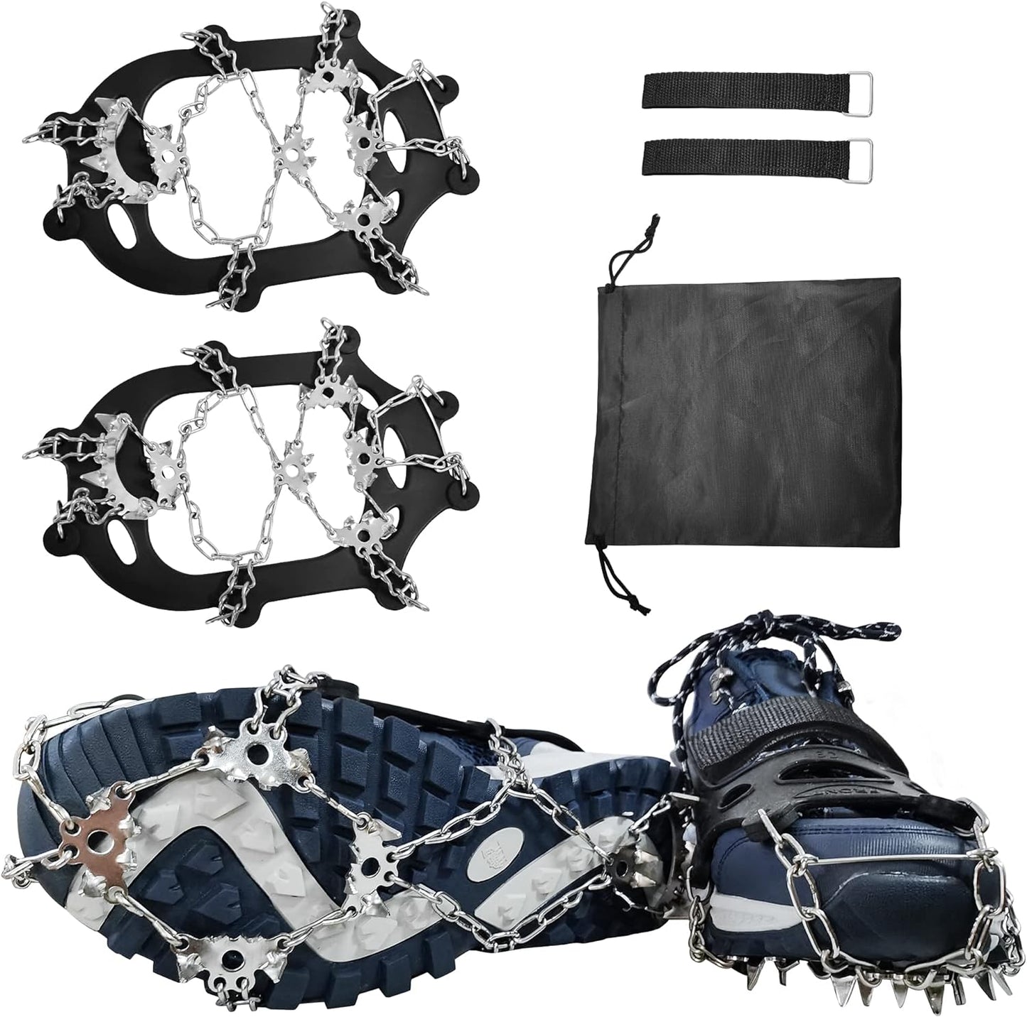 crampons, Stainless Steel ice Traction splints for Snow Boots and Shoes, Muddy Roads, Hiking, Non-Slip Shoe Spikes 23 Tooth Stainless Steel XL 1 Pair…