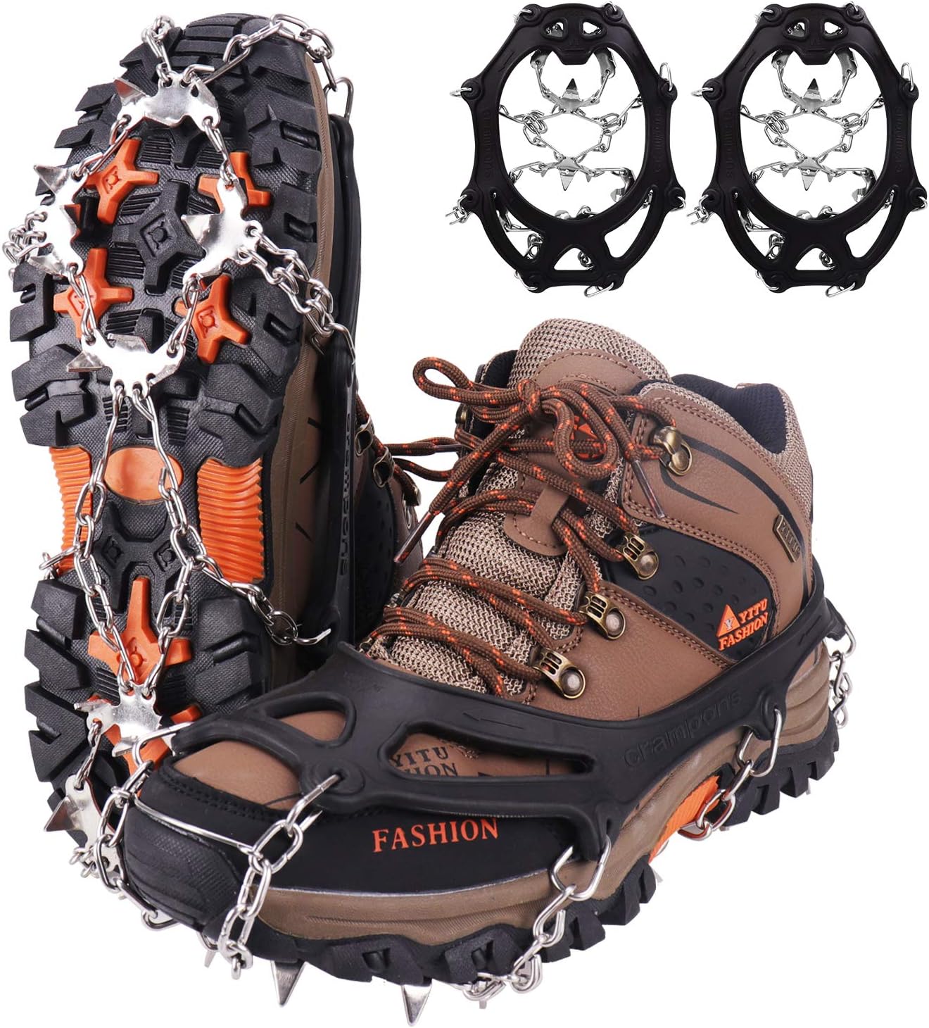 WIN.MAX Crampons for Shoes, Traction Cleats Ice Snow Grips with 19 Stainless Steel Spikes, Shoe Talons Anti - Slip Boots Spikes for Walking, Jogging, Climbing and Hiking