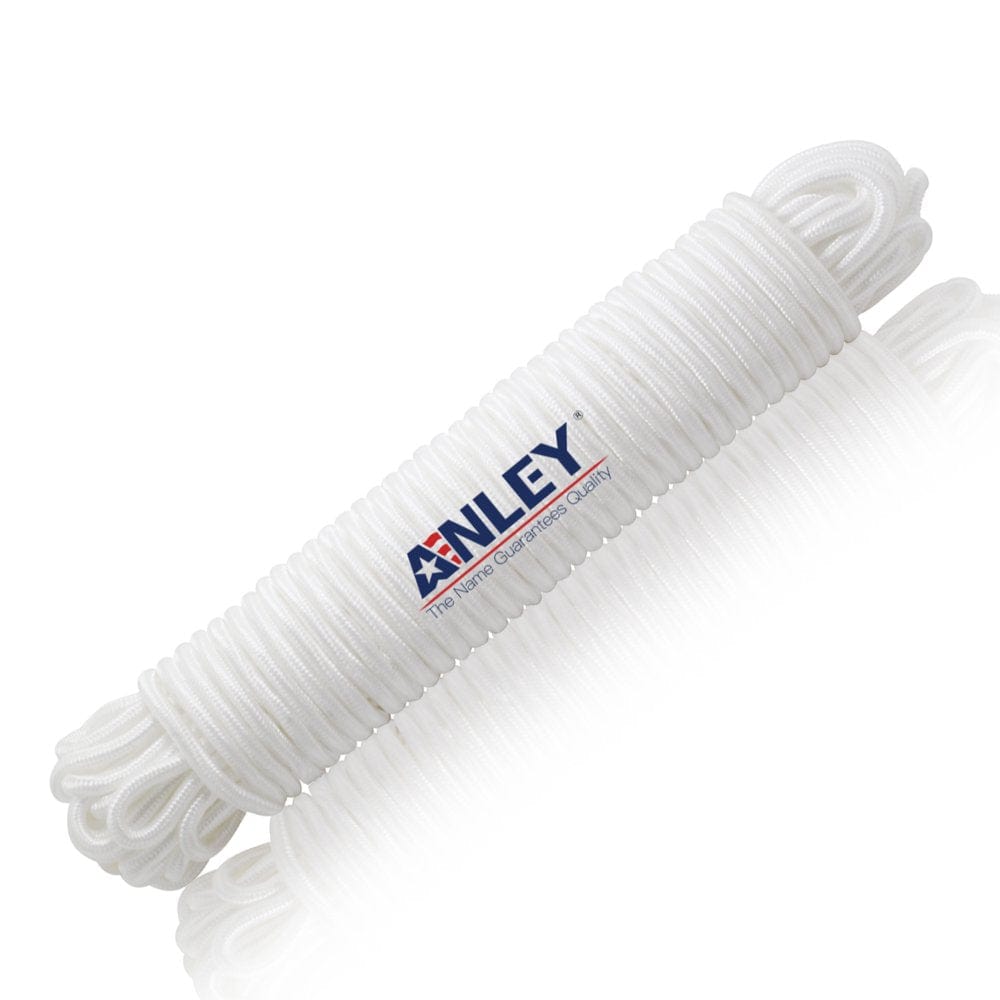 Anley 50 Ft Flag Halyard Rope (1/4 In), Suitable for Climbing, Swing, Camping Tent, Clothesline and Boats - Double Braided, Compatible with Flagpoles up to 25 Feet (White)