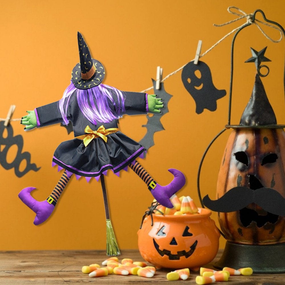 Halloween Witch Ornaments Climbing Tree Witch Doll Halloween Party DIY Scene Props Halloween Tree Door Wall Window Fireplace Table Ornaments
