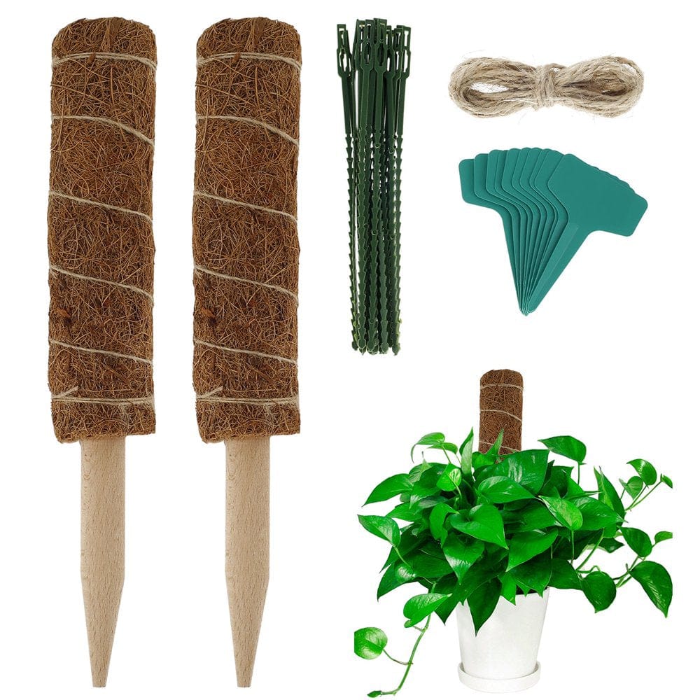 Tnjskce 2Pcs Moss Pole 30/40CM Coco Coir Plant Sticks with Plant Ties and Labels Garden Moss Support Pole Plant Support Extension Accessories for Climbing Plants & Indoor Plants