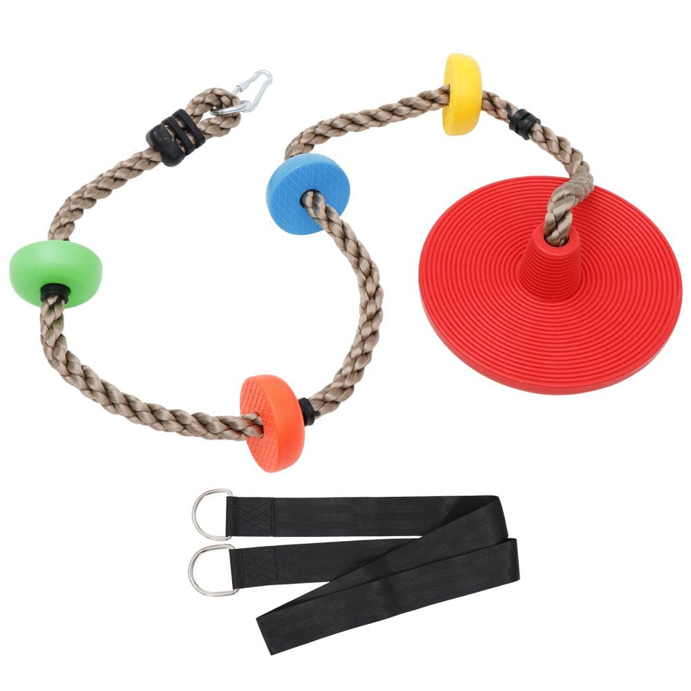 Tree Swing Climbing Rope with Platforms and Disc Swing Seat Set Adjustable Saucer Swing for Kids Adults Outdoor Playground Including Hanging Strap & Carabiner