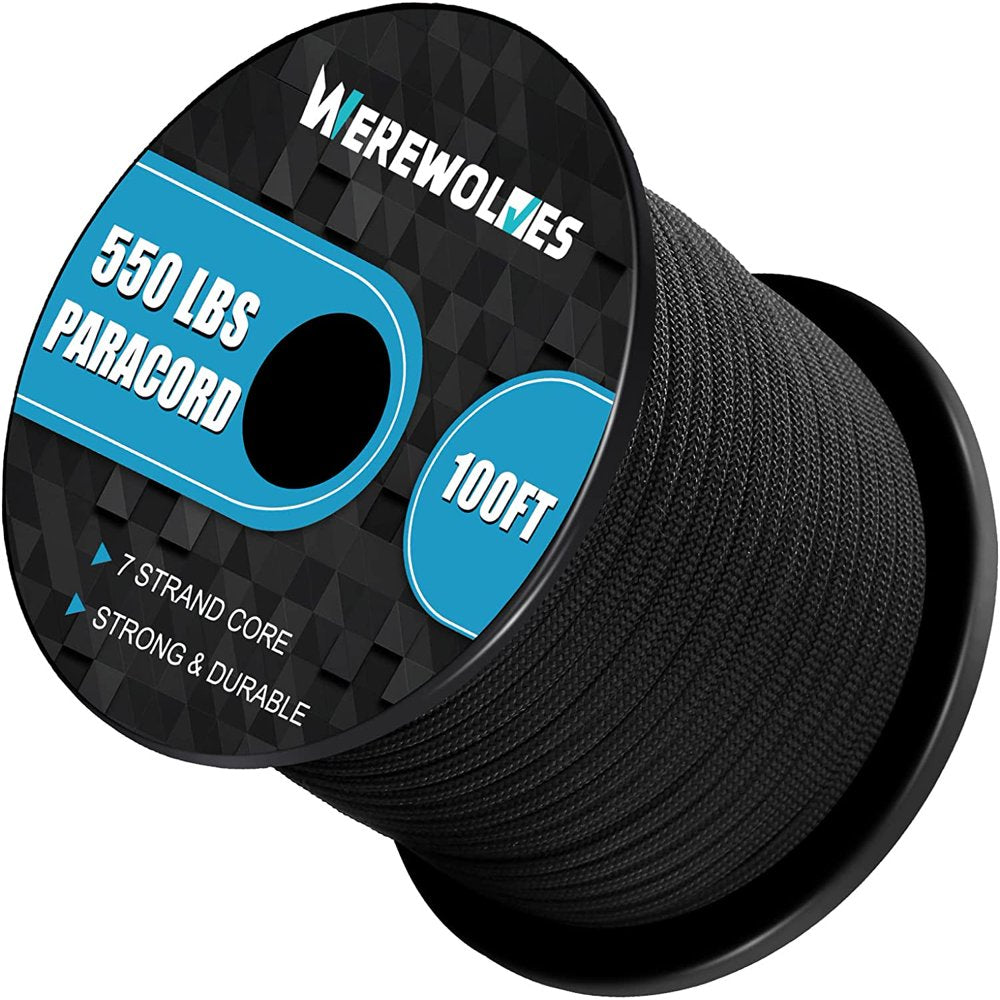 WEREWOLVES 550Lb Paracord /Parachute Cord - 7 Strand Core Paracord Rope - for Camping, Hiking and Survival (100FT)