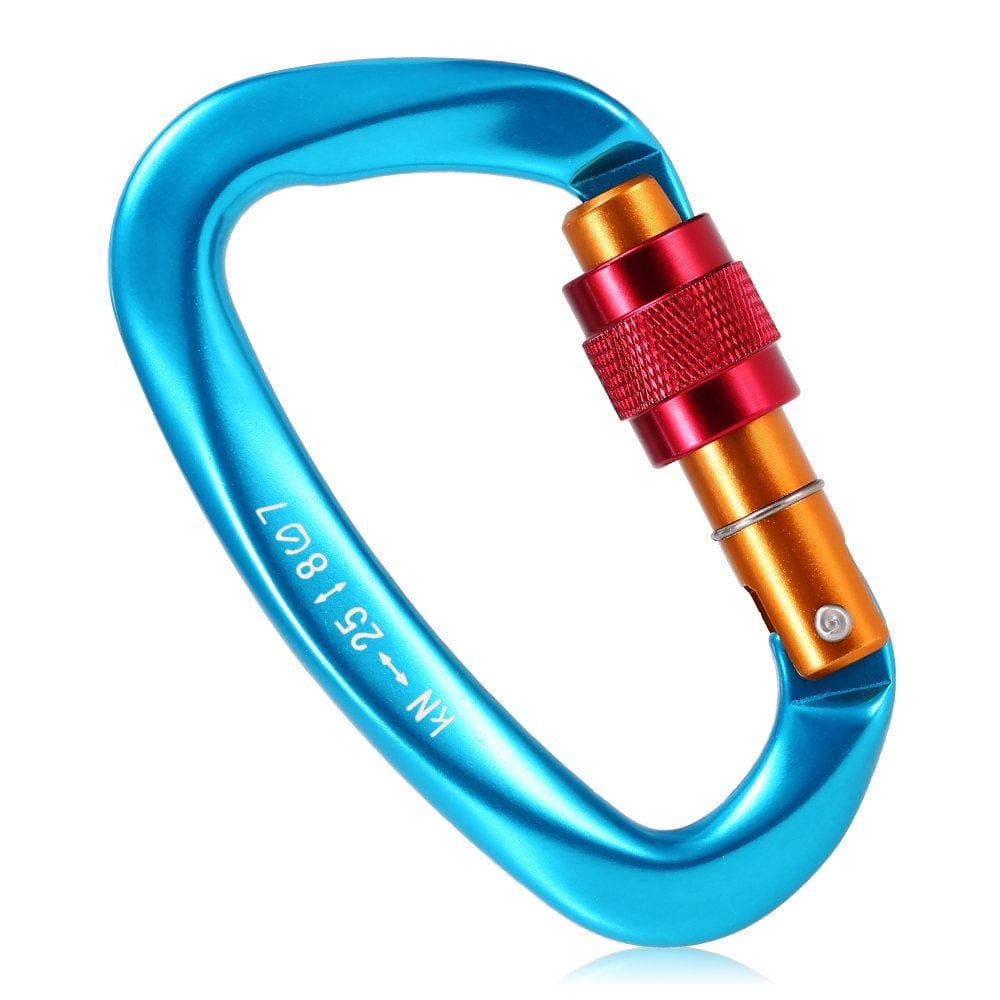25KN Screw Locking Gate Carabiner Heavy Duty D-Shape Buckle Pack D-Ring Carabiner Climbing Rappelling Canyoning Hammock Locking Clip