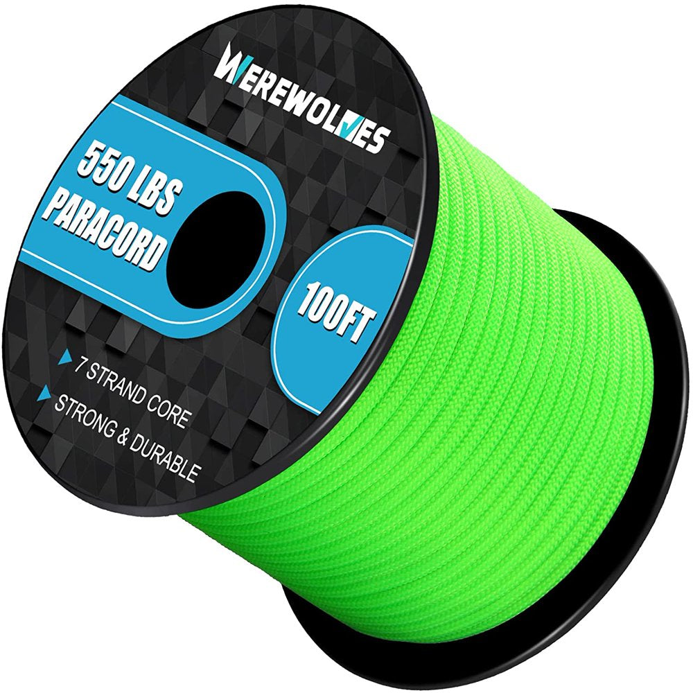 WEREWOLVES 550Lb Paracord /Parachute Cord - 7 Strand Core Paracord Rope - for Camping, Hiking and Survival (100FT)