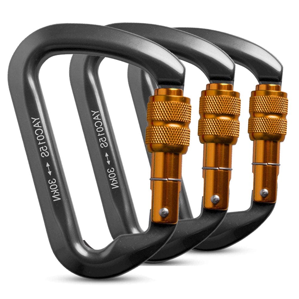 [3 Pack] 30Kn/3000Kg Aluminum Locking Rock Climbing Carabiner D Shape Screwgate Carabiner Hook Screw Lock Carabiner Outdoor Sport Tools Dad Fathers Day Gifts Iclover