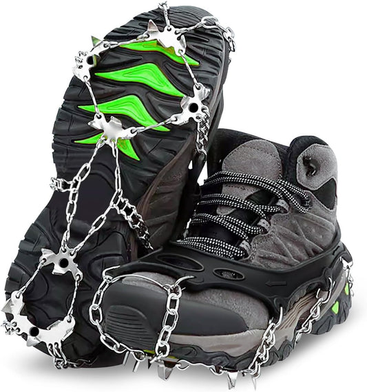 Crampons Ice Cleats Traction Snow Grips for Boots Shoes Women Men Anti Slip 19 Stainless Steel Spikes Safe Protect for Hiking Fishing Walking Climbing Mountaineering Jogging