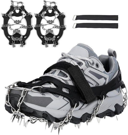 doorslay Crampons, Ice Cleats for Shoes and Boots, Climbing Upgraded 24/32 Spikes Ice Snow Grips, Anti-Slip Chain for Traction Protect for Walking, Jogging, or Hiking on Snow and Ice for Men Women