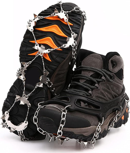 Crampons Ice Cleats for Snow Boots and Shoes Traction Grips Women Men Anti Slip 19 Stainless Steel Spikes Safe Protect for Hiking Fishing Walking Climbing Mountaineering Jogging