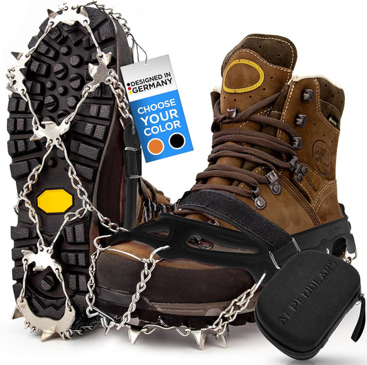 Premium crampons for Mountain Boots with 19 Stainless Steel Spikes - Professional Anti-Slip Boot Spikes for Snow & ice - Winter Spikes for Hiking Boot Shoes Ice