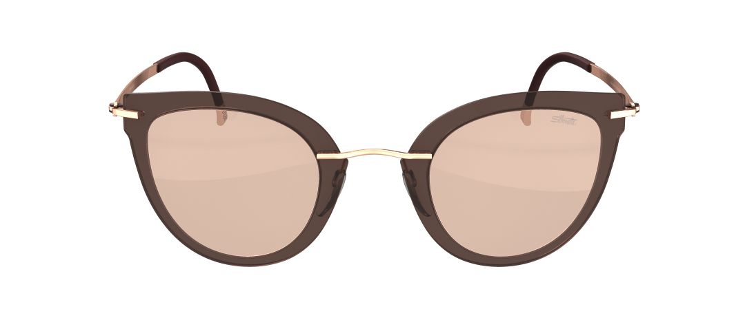 silhouette explorer sunglasses optical prescription eyewear 8155, Gold - Brown , Gold Mirror lens, cat eye, female trendsetter, lightweight, titanium, made in austria, screwless rimless. front view