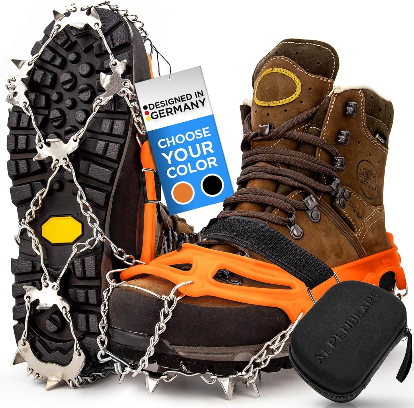 Premium crampons for Mountain Boots with 19 Stainless Steel Spikes - Professional Anti-Slip Boot Spikes for Snow & ice - Winter Spikes for Hiking Boot Shoes Ice