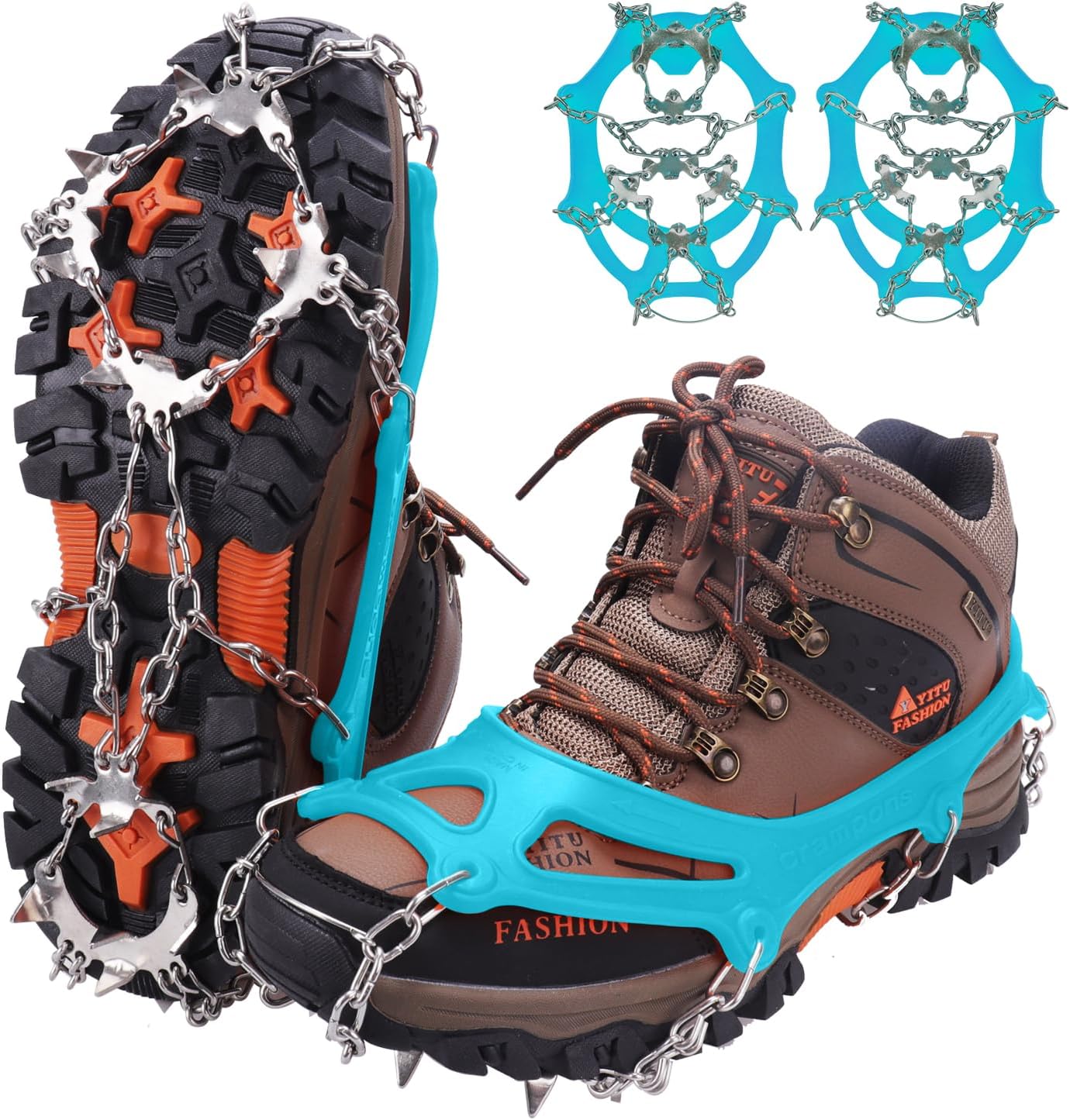 WIN.MAX Crampons for Shoes, Traction Cleats Ice Snow Grips with 19 Stainless Steel Spikes, Shoe Talons Anti - Slip Boots Spikes for Walking, Jogging, Climbing and Hiking