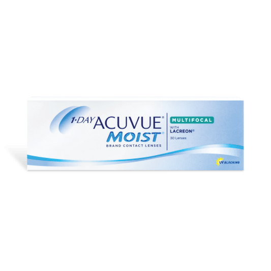 1-Day Acuvue Moist Multifocal contact lens presbyopia johnson daily replacement comfort silicone hydrogel lowest price fits all eyes daily disposable daily replacement 30 pack