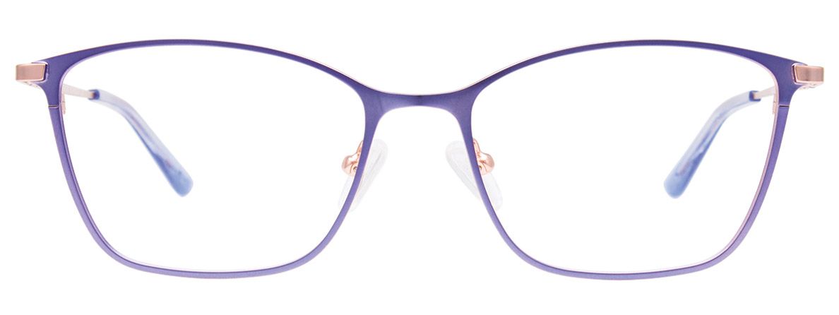 easyclip ec532 aspex eyewear full rim stainless steel metal ladies women rectangular cat eye violet rose gold, soft and colourful. flattering, beautiful craft. front view