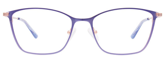 easyclip ec532 aspex eyewear full rim stainless steel metal ladies women rectangular cat eye violet rose gold, soft and colourful. flattering, beautiful craft. front view