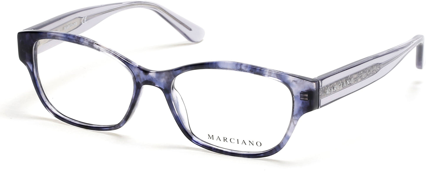 guess by marciano gm0340 plastic acetate optical prescription eyewear glasses female ladies women classic traditional soft upswept rectangular shape 055 blue marble havana bold