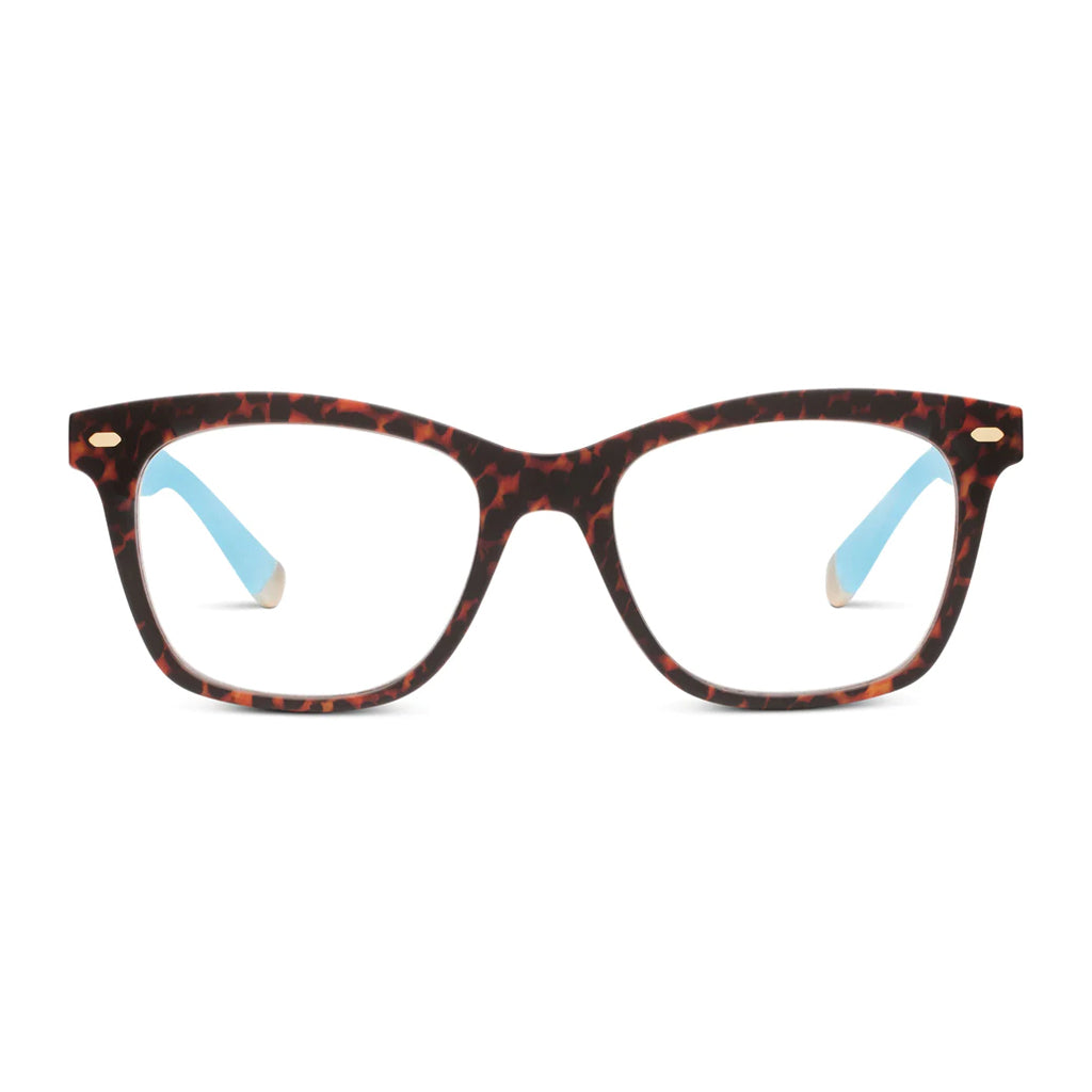 Peepers Readers Sinclair frame in Leopard Tortoise/Blue front view
