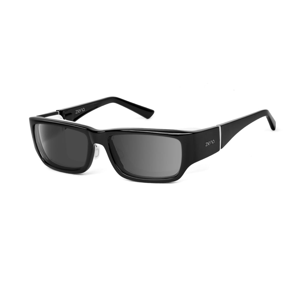 Ziena Nereus in Glossy Black Frame with Frost Eyecup and Polarized Grey Lens profile view