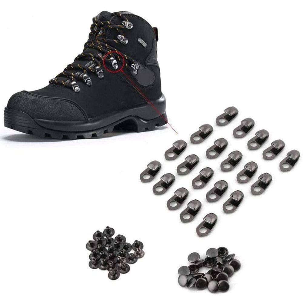 ANGGREK Boot Hooks Lace Fittings,20Pcs/Set Boot Hooks Lace Fittings with Rivets for Repair/Camp/Hike/Climb Accessories