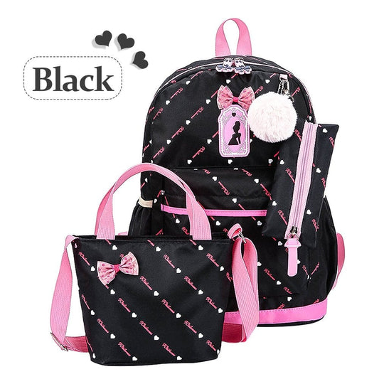 Anyprize 3Pcs/Sets Black Canvas School Backpacks for Girls, Large Capity Scatchel Rucksack Backpacks for Middle School, Women'S Fashion Sports and Outdoors Backpacks for Camping/Hiking/Climbing