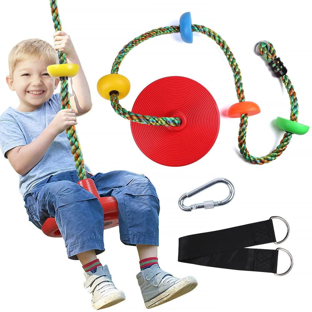 BIGLUFU Climbing Rope for Kids, Kids Outdoor Tree Playground Swingset Accessories with 6.6Ft Adjustable Rope, Carabiner and Strap (Red)