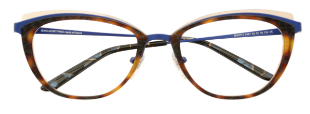 lafont brigitte made in france chic unique elegant fashion designer eyewear glasses stainless steel acetate plastic combination frame ladies women female cat eye brown tortoise electric blue crystal creme brow line front