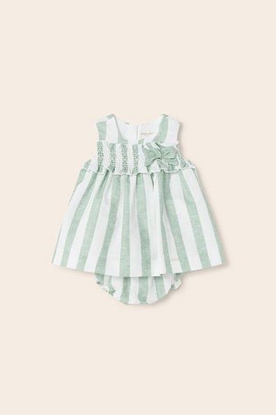 Girls Linen Striped Dress Aqua