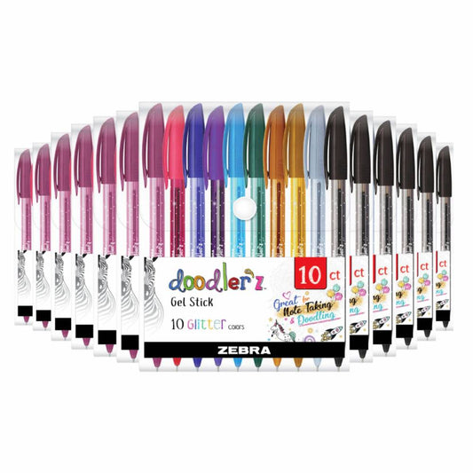 Zebra Pen Doodler'z Gel Stick Pen Set Glitter Assorted  Colors 10 ct - 12 Pack
