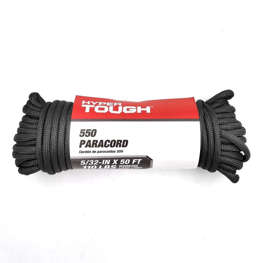 Hyper Tough 550 Utility Paracord Rope, Black, 5/32 Inch X 50 Feet,110 Lb Load Max
