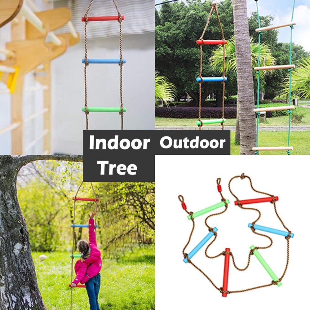 IMAGE Tree Climbing Rope Swing for Kids, Hanging Ladder Plastic Six-Section Swing for Kids Tree Ladder Toy, Rainbow