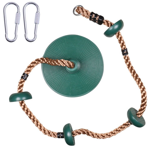 IMAGE Tree round Swing Set, Climbing Rope with 2 Hook & Platform and Disc Swing Seat for Kids Backyard Playground Outdoor Accessories, Green