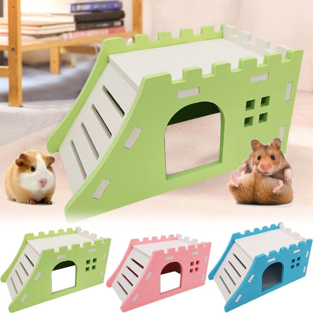 Meidiya Fun Hamsters House DIY Wooden Gerbil Hideout Rainbow Climbing Ladder,Pet Sport Exercise Toys,Sugar Glider Hut Cage Accessories for Hamster Guinea-Pig Hedgehog Small Animal Sleeping Playing