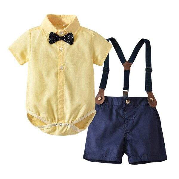 Boy's Clothing B / 9M Cotton Yellow Tie Shirts+Overalls 2PCS
