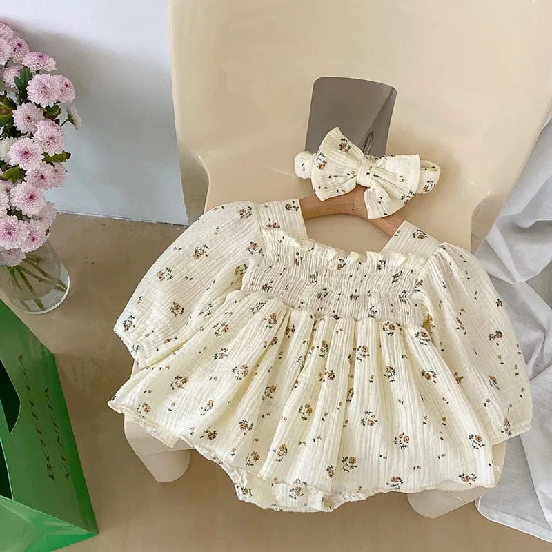 beige / CN / 3-6m Floral Girls One Piece