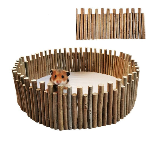 QBLEEV Hamster Wooden Fence, Flexible Wood Hideout , Wooden Door and Standing Climbing Platform Basket Accessories for Chewing Toys Decor