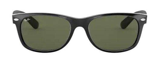 ray ban 2132 new wayfarer black g15 green lens 901 sunglasses gradient brown tinted lens UV protection trendy modern funky iconic front view