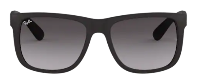 ray ban 4165 justin sunglasses matte black rubber male female boys girls trendy classic grey gradient uv400 front view