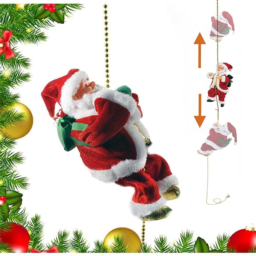 Santa Claus Musical Climbing Rope Christmas, Climbs up and Down,Battery Operated Climbing Santa with Light Music and Sound, Electric Climbing Rope Ladder Santa Claus
