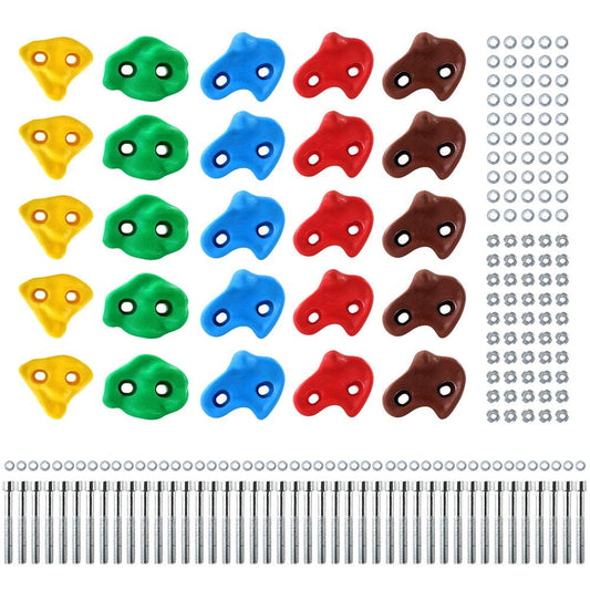 Sekkvy 25 PCS Rock Wall Climbing Holds for Indoor Outdoor Climb with Mounting Hardware Climbing Rope Multi-Color Rocks for Kid Play Set