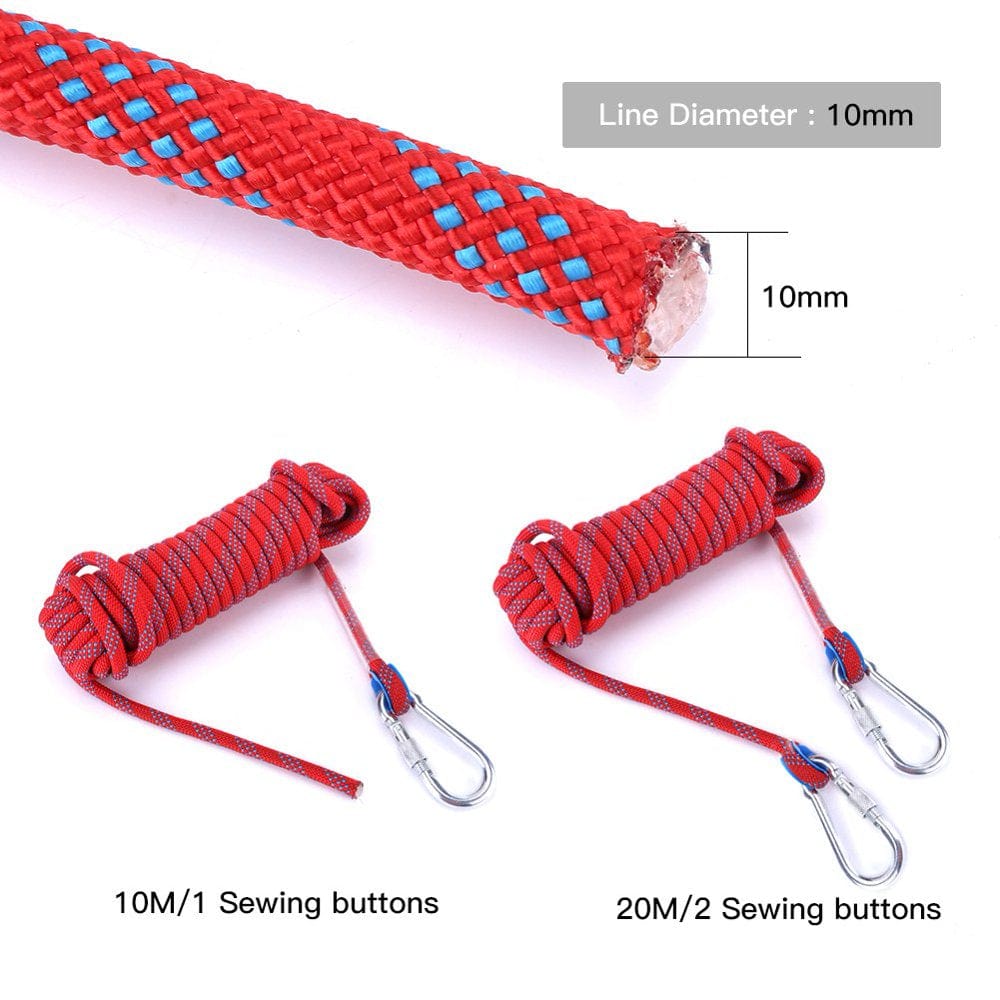 Tebru 10Mm Heavy Duty Paracord Panchute Corad Lanyard with Carabiner Climbing Rope Accessory, Climbing Cord, Survival Cord